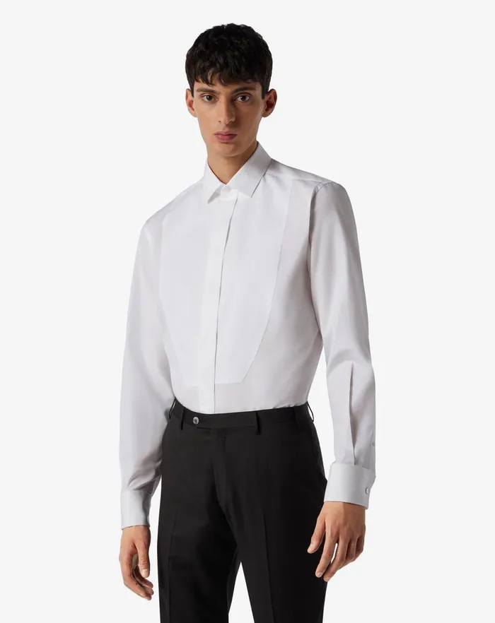Corneliani Ceremony And Events Optical White Cotton Poplin Shirt 8211 Men