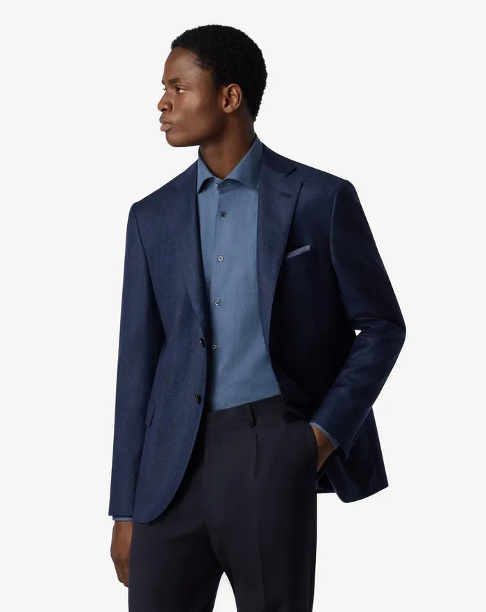 Corneliani Jackets Navy Blue Herringbone Wool Jacket For Men 8211 Men