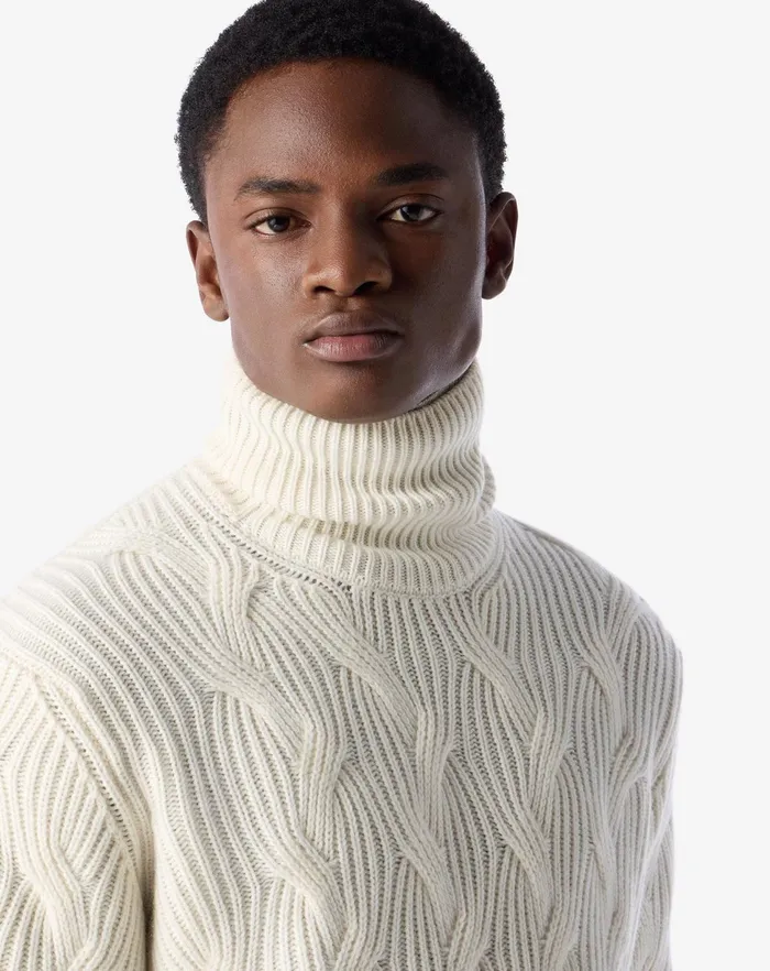 Corneliani Knitwear White Cashmere Turtleneck Jumper With All Over Stitching 8211 Men