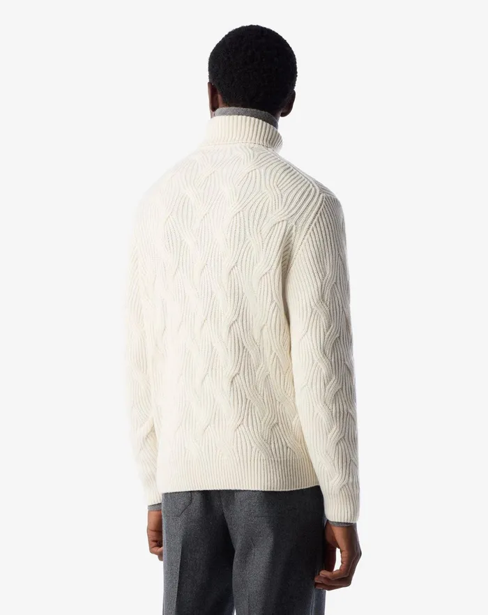 Corneliani Knitwear White Cashmere Turtleneck Jumper With All Over Stitching 8211 Men