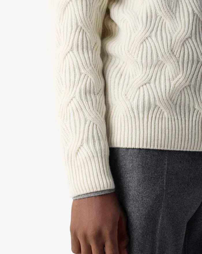 Corneliani Knitwear White Cashmere Turtleneck Jumper With All Over Stitching 8211 Men