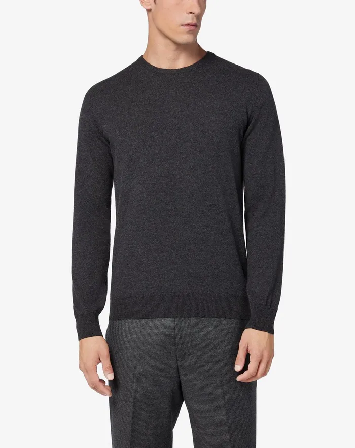 Corneliani Knitwear Wool And Cashmere Crew Neck In Dark Grey 8211 Men