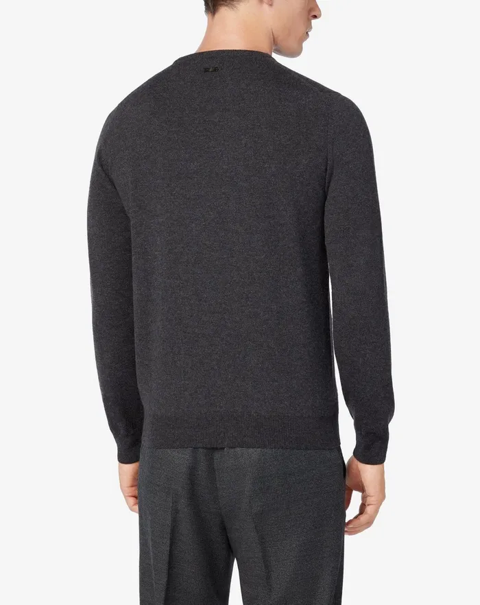 Corneliani Knitwear Wool And Cashmere Crew Neck In Dark Grey 8211 Men