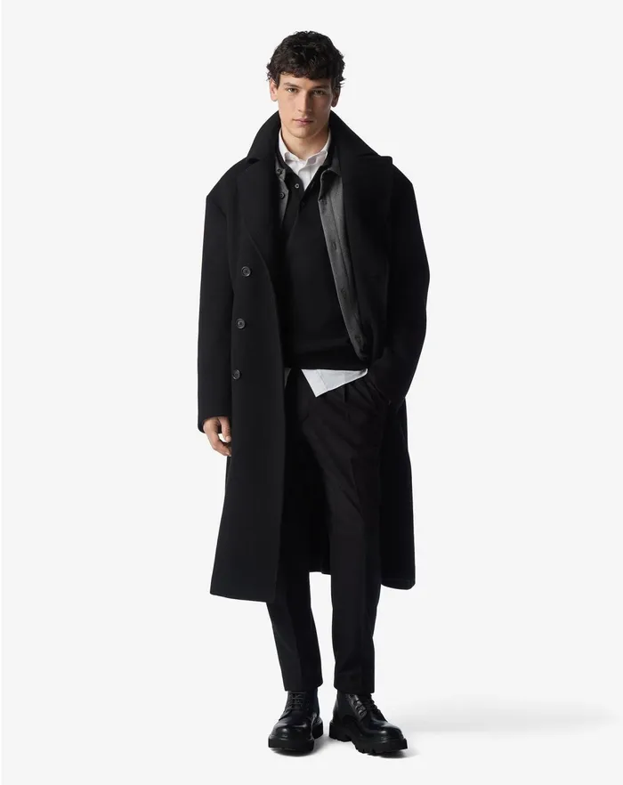 Corneliani Outerwear And Coats Black Wool And Cashmere Doublebreasted Coat For Men 8211 Men