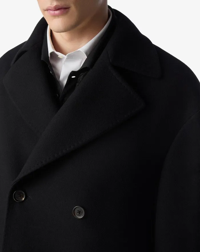 Corneliani Outerwear And Coats Black Wool And Cashmere Doublebreasted Coat For Men 8211 Men