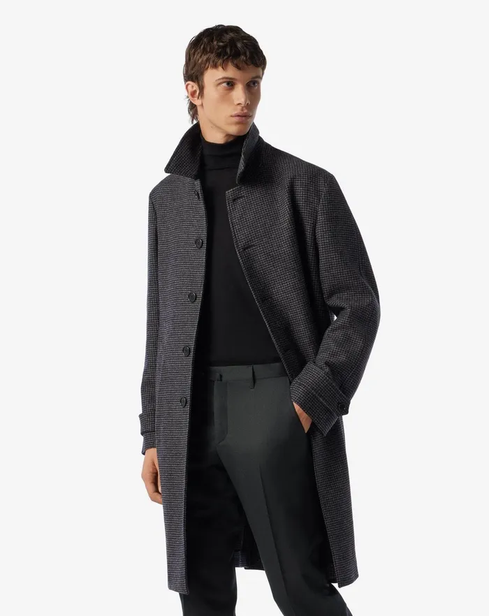 Corneliani Outerwear And Coats Grey Pied De Poule Wool And Cashmere Coat 8211 Men