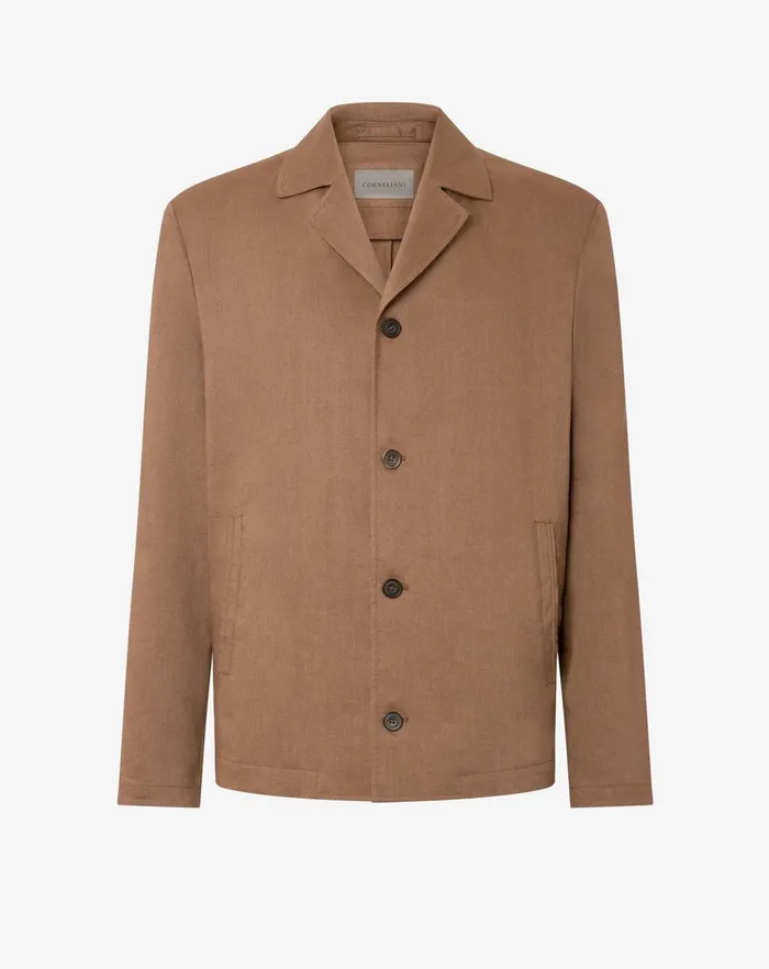 Corneliani Outerwear And Coats Mens Light Brown Linen Wool And Mohair Overshirt 8211 Men