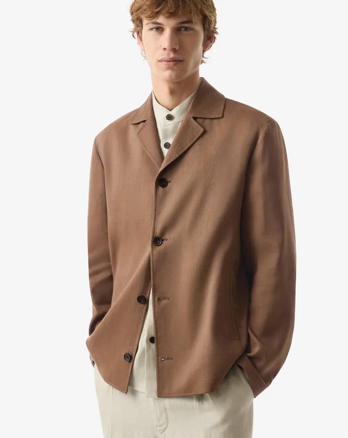 Corneliani Outerwear And Coats Mens Light Brown Linen Wool And Mohair Overshirt 8211 Men