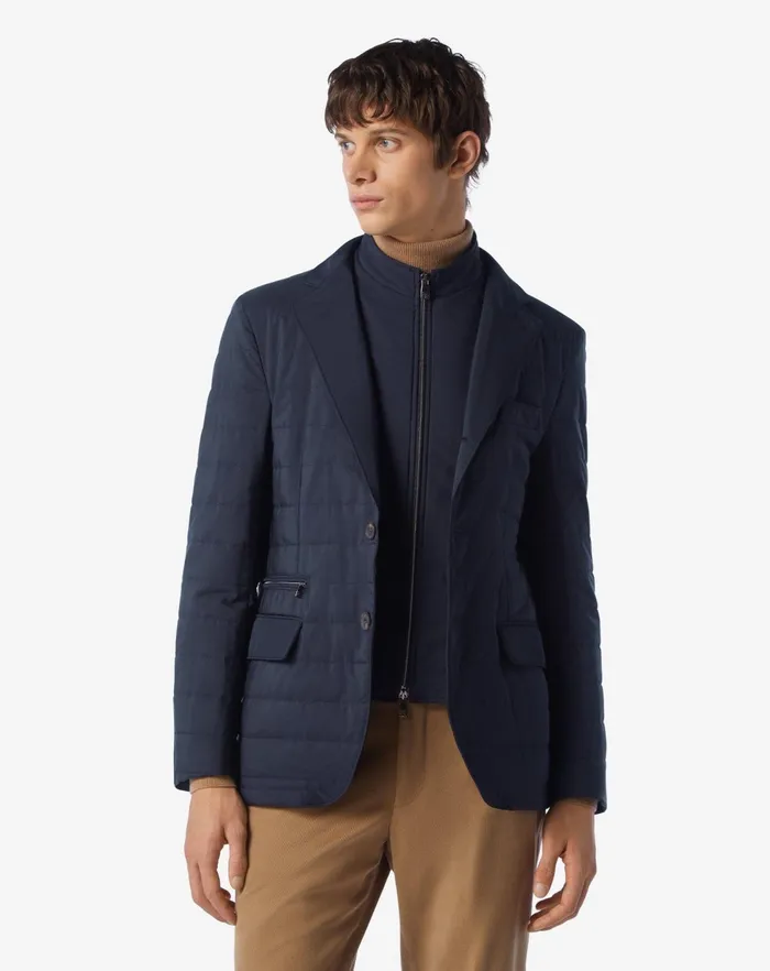 Corneliani Outerwear And Coats Navy Blue Tecno Poplin Quilted Jacket 8211 Men