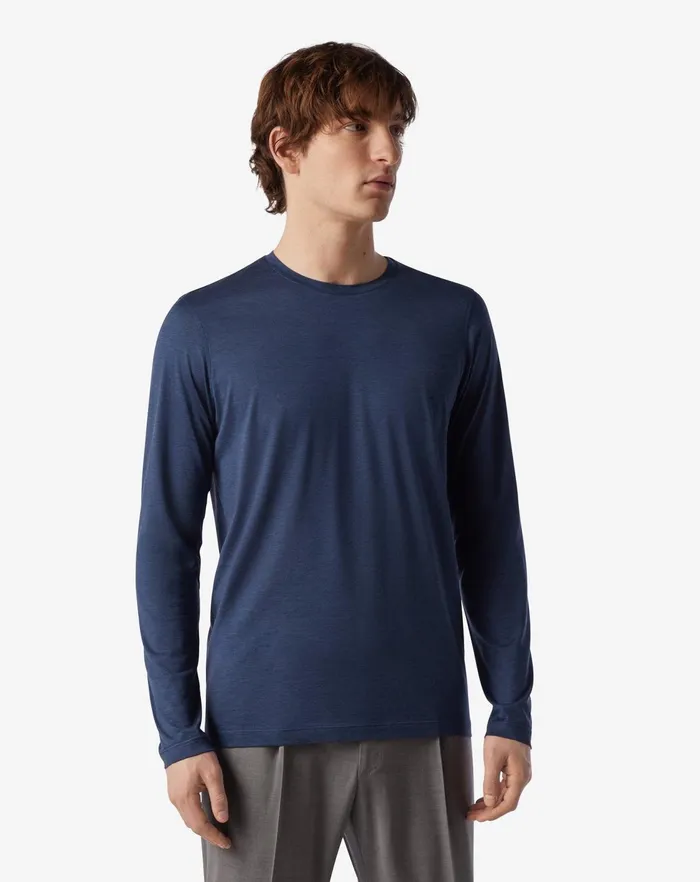 Corneliani Polos and TShirts Light Blue Crew Neck Silk And Cotton Tshirt 8211 Men