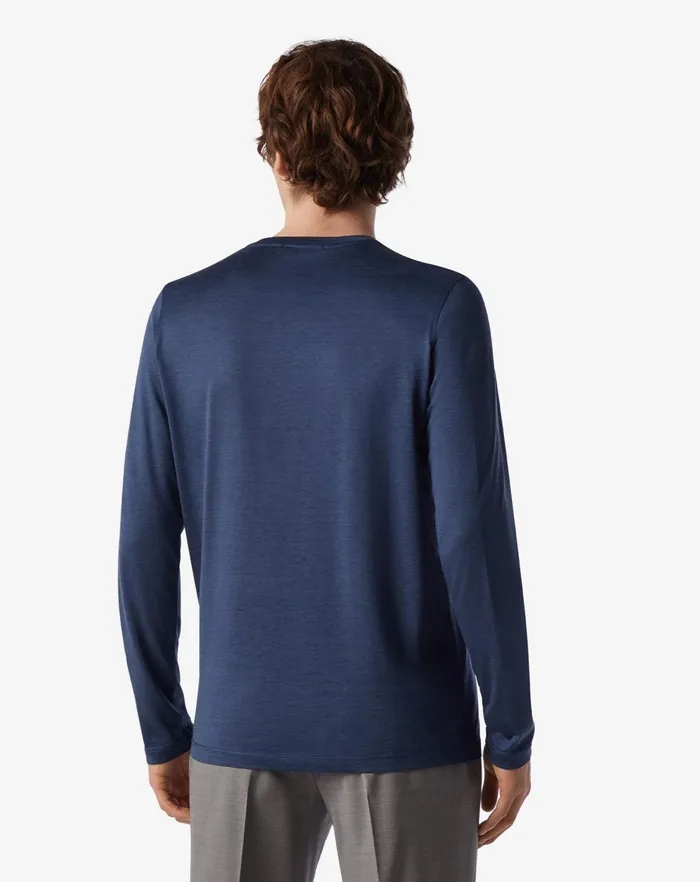 Corneliani Polos and TShirts Light Blue Crew Neck Silk And Cotton Tshirt 8211 Men