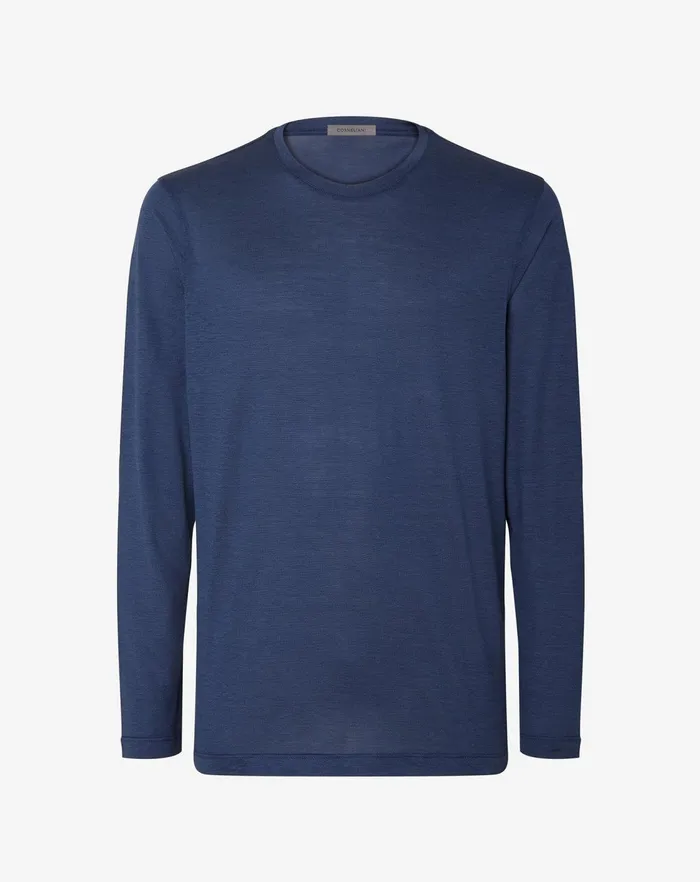 Corneliani Polos and TShirts Light Blue Crew Neck Silk And Cotton Tshirt 8211 Men