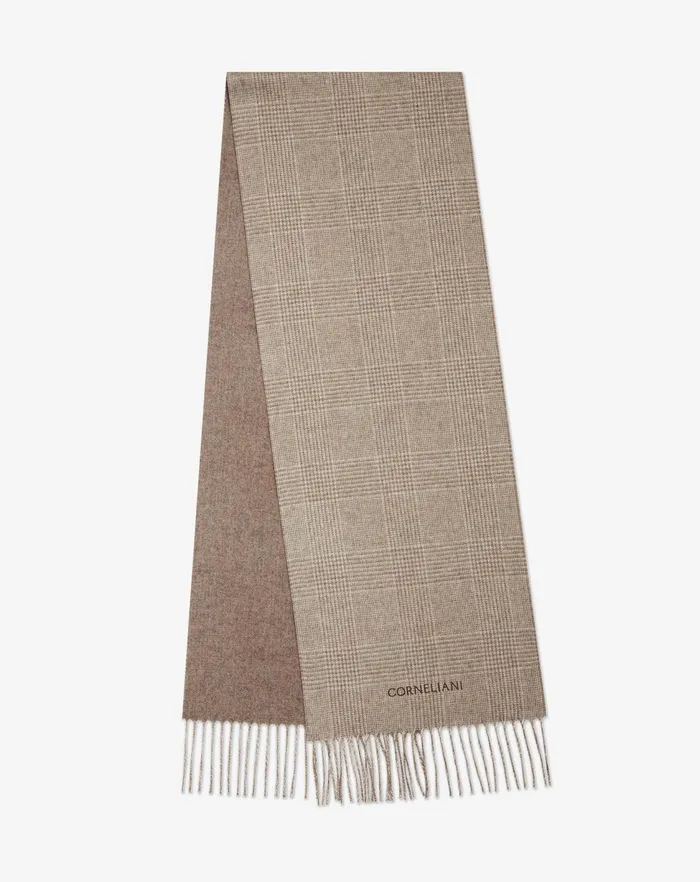 Corneliani Scarves And Hats Beige Silk And Jacquard Cashmere Scarf For Men 8211 Men