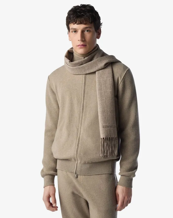 Corneliani Scarves And Hats Beige Silk And Jacquard Cashmere Scarf For Men 8211 Men