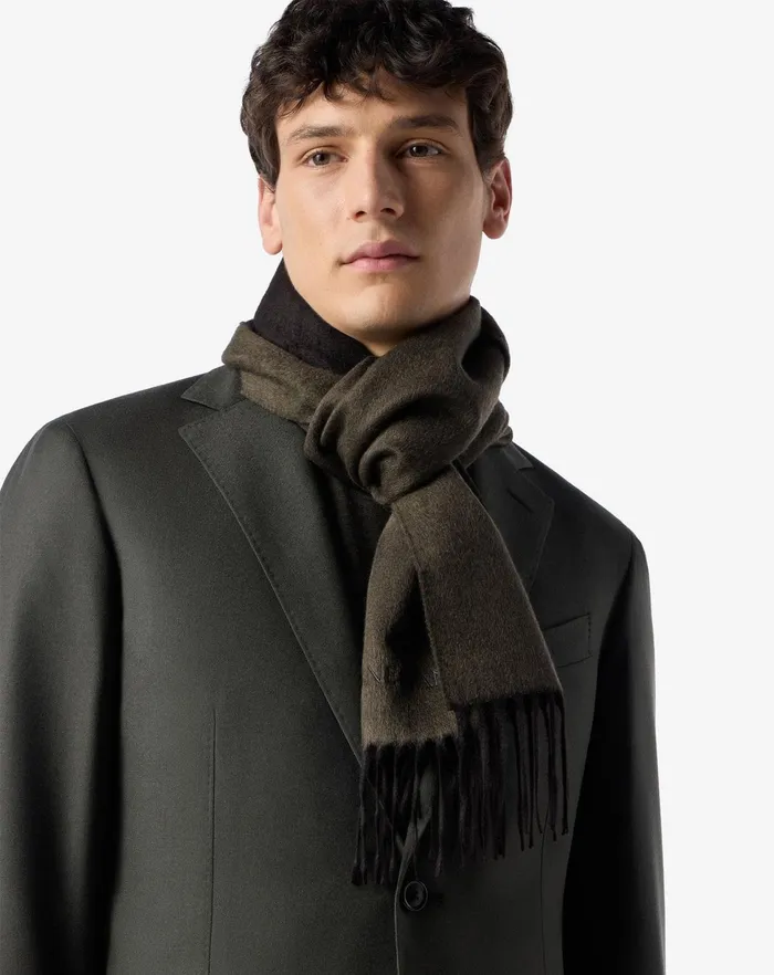 Corneliani Scarves And Hats Forest Greenblack Silk And Cashmere Scarf For Men 8211 Men
