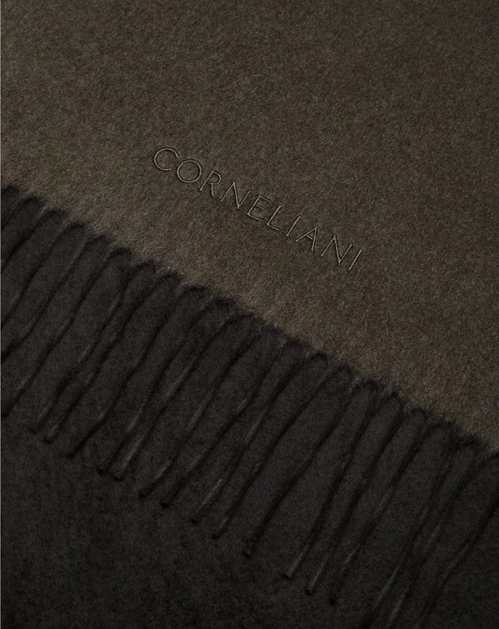 Corneliani Scarves And Hats Forest Greenblack Silk And Cashmere Scarf For Men 8211 Men