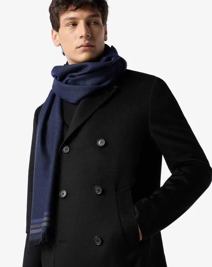 Corneliani Scarves And Hats Navy Blue Pure Wool Scarf For Men 8211 Men