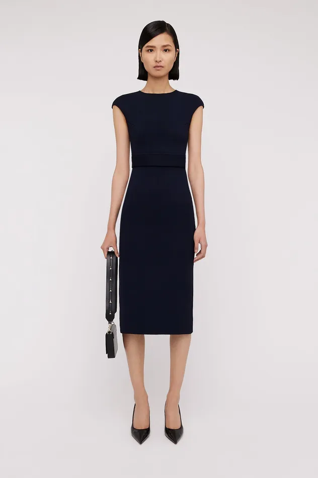 CREPE KNIT CAP SLEEVE DRESS NAVY Dresses Scanlan Theodore Women