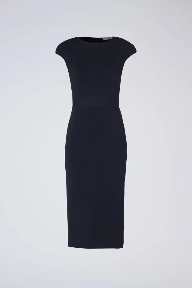 CREPE KNIT CAP SLEEVE DRESS NAVY Dresses Scanlan Theodore Women CREPE KNIT CAP SLEEVE DRESS NAVY Dresses Scanlan Theodore Women