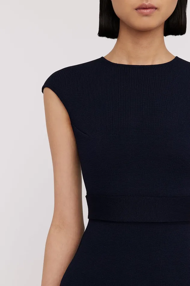 CREPE KNIT CAP SLEEVE DRESS NAVY Dresses Scanlan Theodore Women CREPE KNIT CAP SLEEVE DRESS NAVY Dresses Scanlan Theodore Women