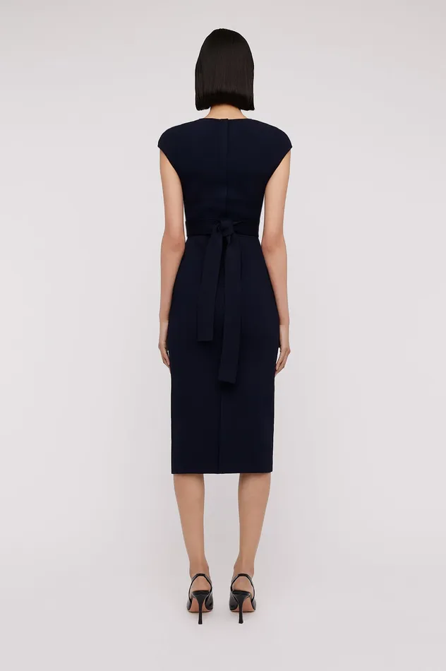 CREPE KNIT CAP SLEEVE DRESS NAVY Dresses Scanlan Theodore Women CREPE KNIT CAP SLEEVE DRESS NAVY Dresses Scanlan Theodore Women