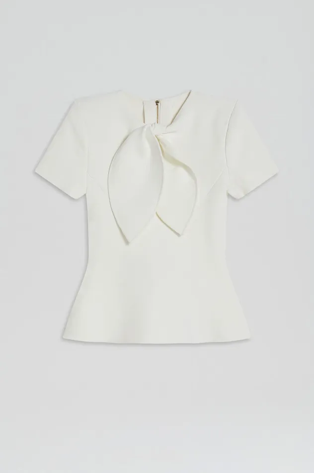 CREPE KNIT CRAVAT TOP CREAM Women Tops Scanlan Theodore CREPE KNIT CRAVAT TOP CREAM Women Tops Scanlan Theodore