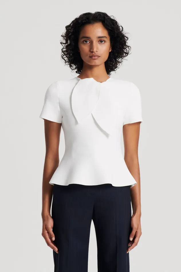 CREPE KNIT CRAVAT TOP CREAM Women Tops Scanlan Theodore CREPE KNIT CRAVAT TOP CREAM Women Tops Scanlan Theodore