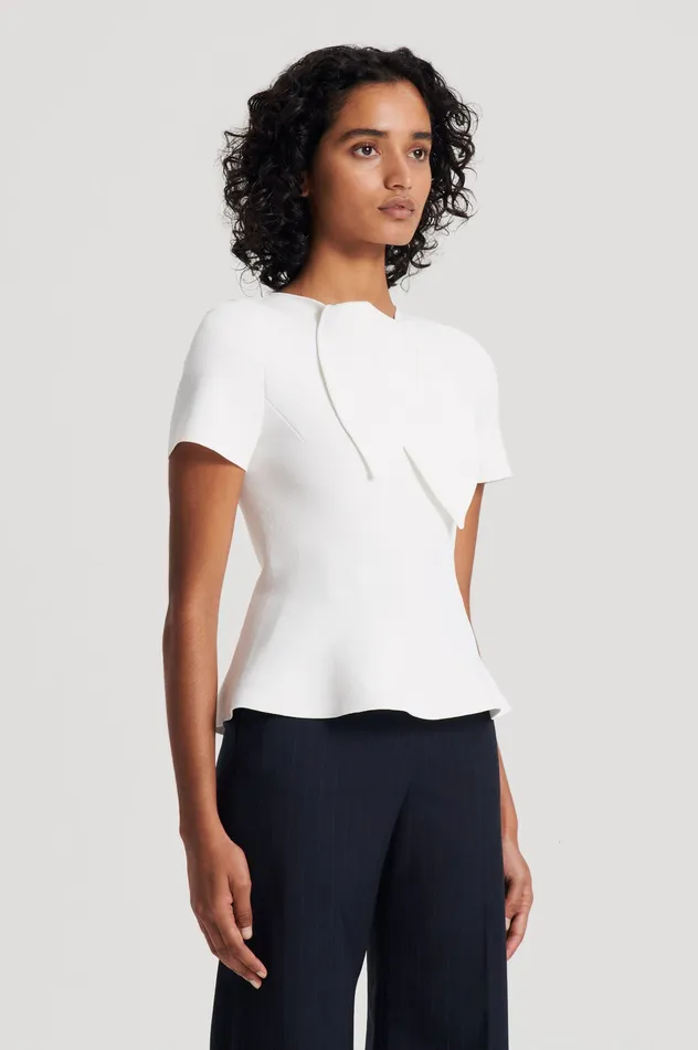 CREPE KNIT CRAVAT TOP CREAM Women Tops Scanlan Theodore CREPE KNIT CRAVAT TOP CREAM Women Tops Scanlan Theodore