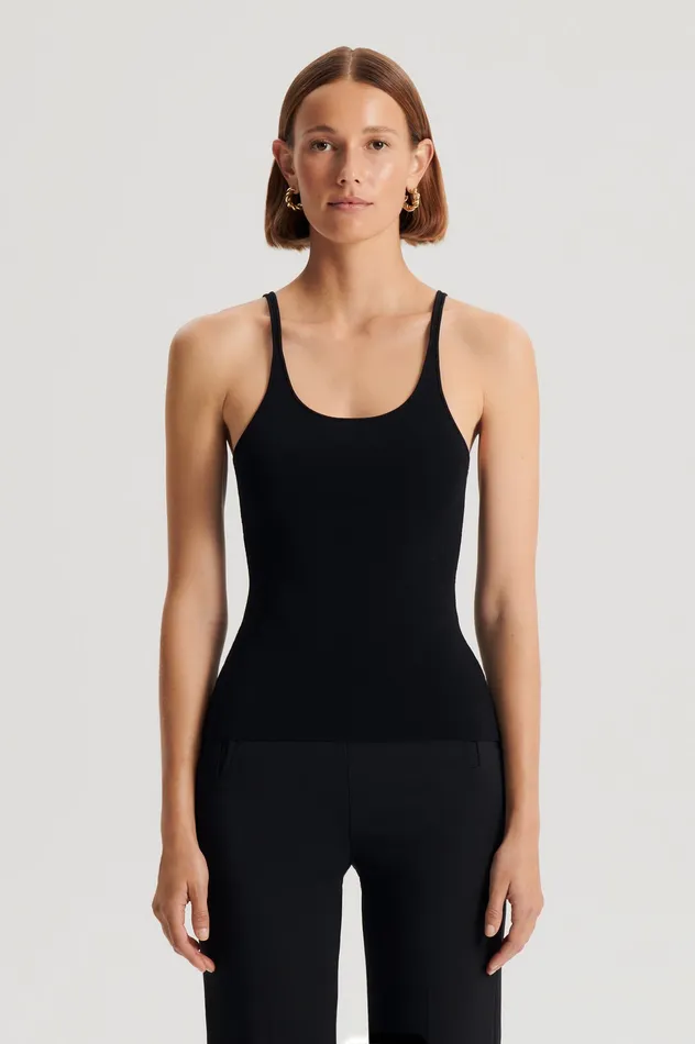 CREPE KNIT RIB SINGLET BLACK Women Tops Scanlan Theodore CREPE KNIT RIB SINGLET BLACK Women Tops Scanlan Theodore