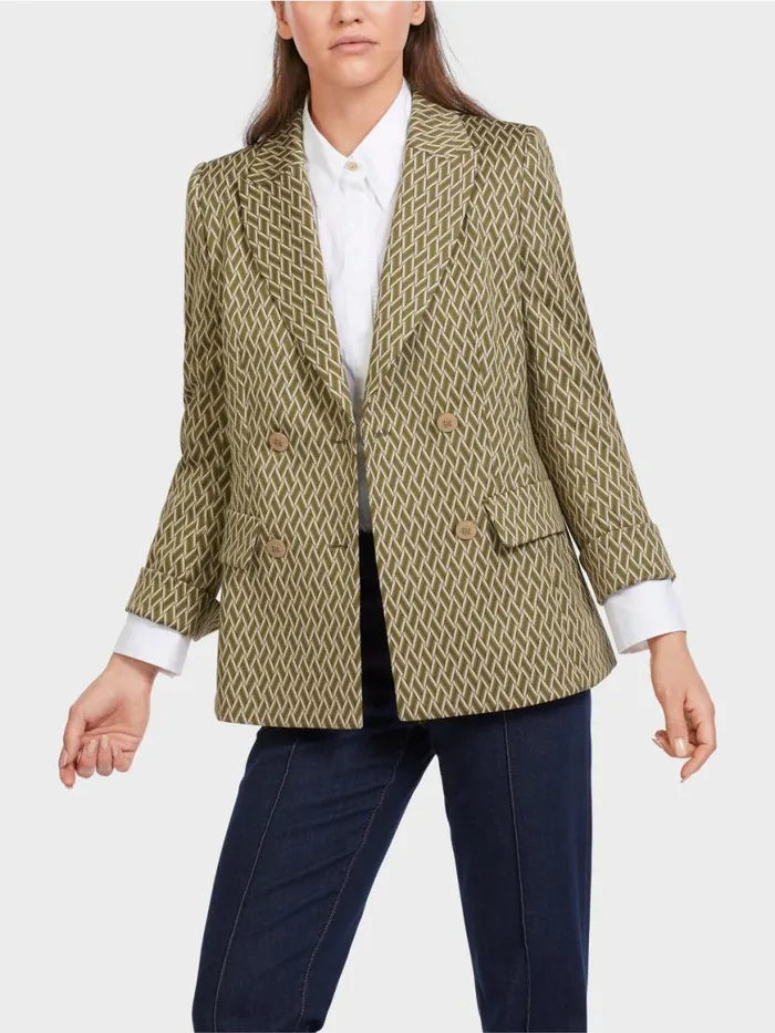 Damen Marc Cain Blazer Zweireihiger Blazer Mit Webdessin Orient Green