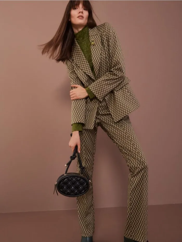 Damen Marc Cain Blazer Zweireihiger Blazer Mit Webdessin Orient Green