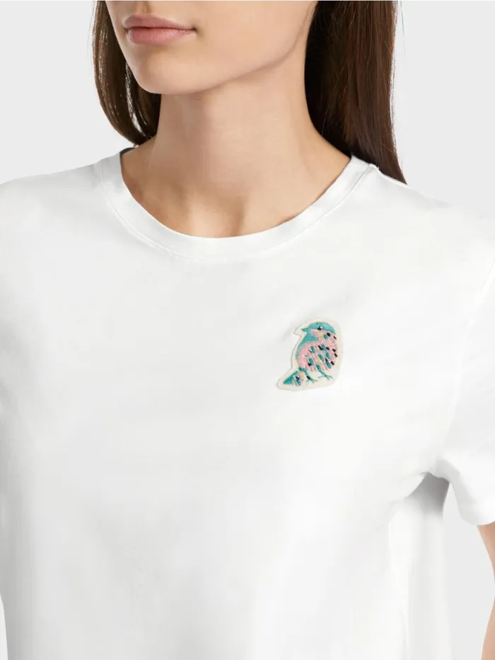 Damen Marc Cain Shirts and Tops TShirt Mit VogelApplikation White