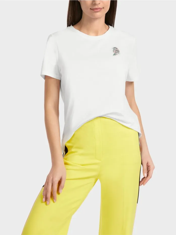 Damen Marc Cain Shirts and Tops TShirt Mit VogelApplikation White