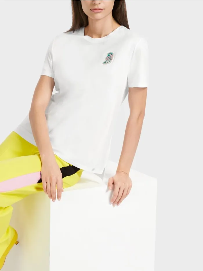 Damen Marc Cain Shirts and Tops TShirt Mit VogelApplikation White