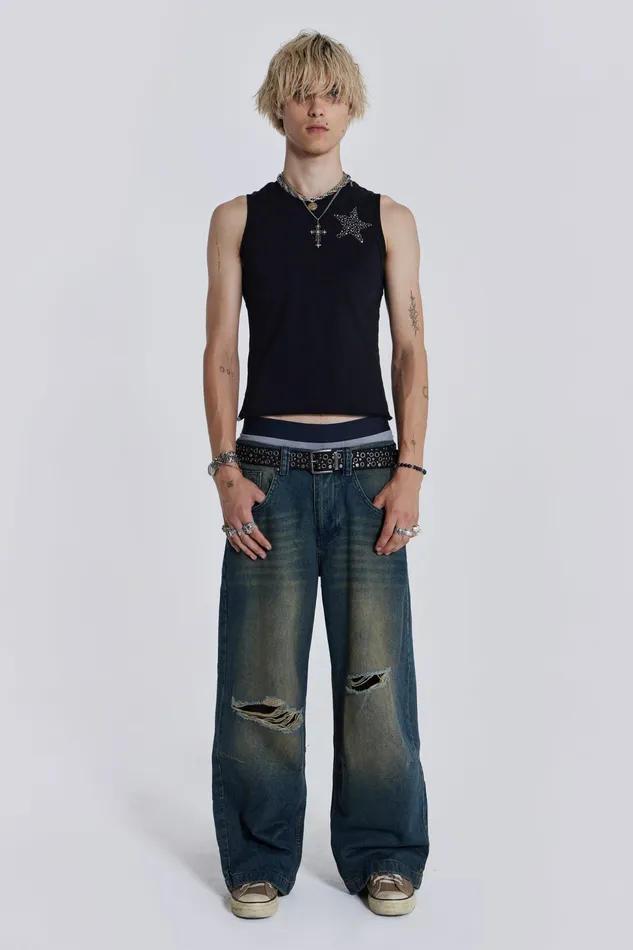Denim Shop Washed Blue Busted Colossus Jeans Jaded London Men