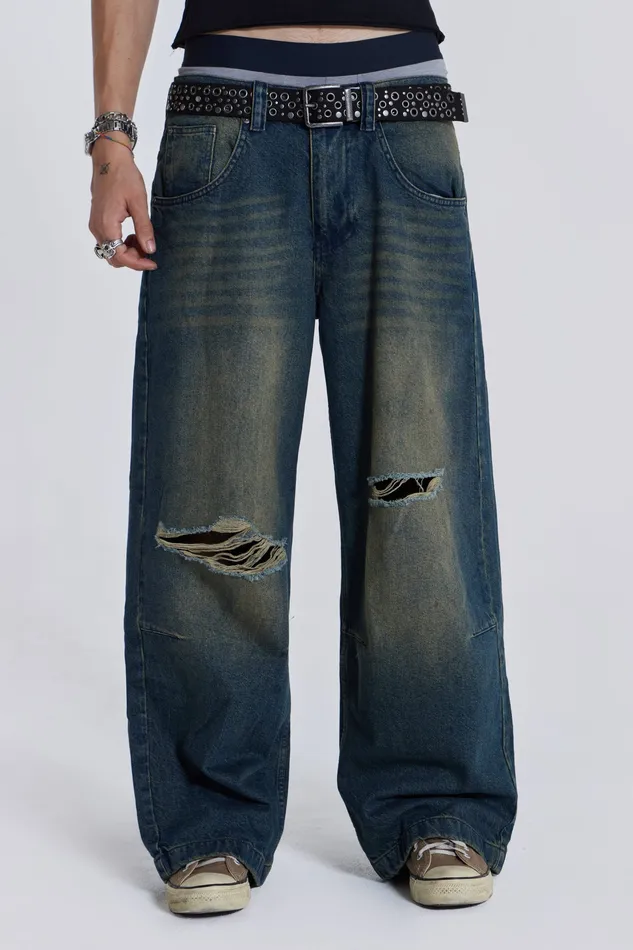Denim Shop Washed Blue Busted Colossus Jeans Jaded London Men