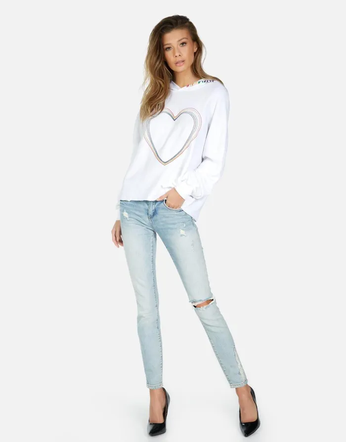 Dita Rainbow Heart White Women039s Lauren Moshi Hoodies
