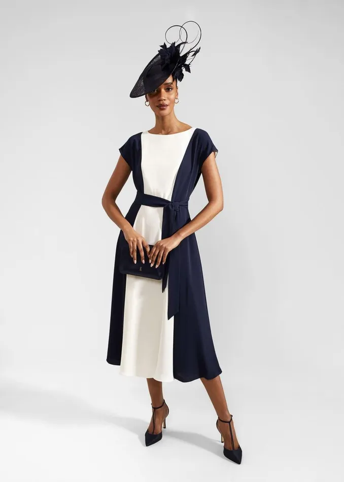 Dresses and Jumpsuits Women HOBBS Emery Tie Belted Midi Dress Navy Cream