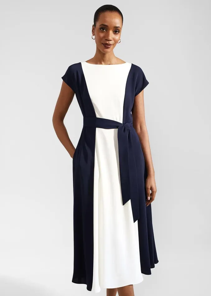 Dresses and Jumpsuits Women HOBBS Emery Tie Belted Midi Dress Navy Cream
