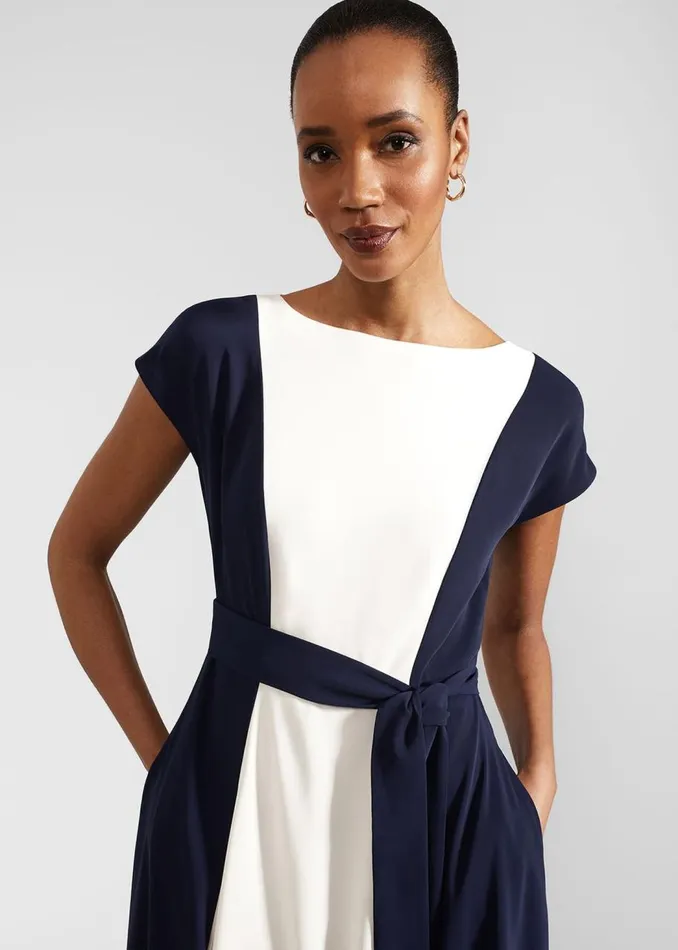 Dresses and Jumpsuits Women HOBBS Emery Tie Belted Midi Dress Navy Cream