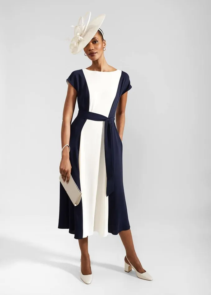 Dresses and Jumpsuits Women HOBBS Emery Tie Belted Midi Dress Navy Cream