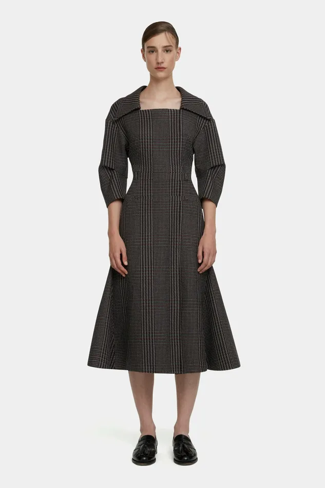 Dresses Arete Dress in Prince of Wales Check Merino Wool 8211 Emilia Wickstead Women
