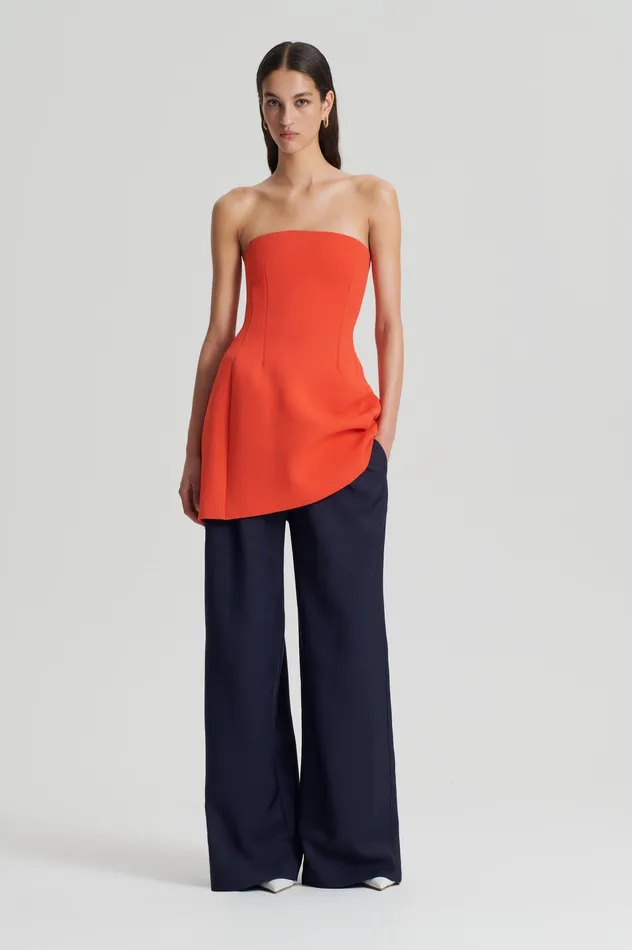 Dresses CREPE KNIT PEPLUM STRAPLESS DRESS CRAYON Scanlan Theodore Women Dresses CREPE KNIT PEPLUM STRAPLESS DRESS CRAYON Scanlan Theodore Women