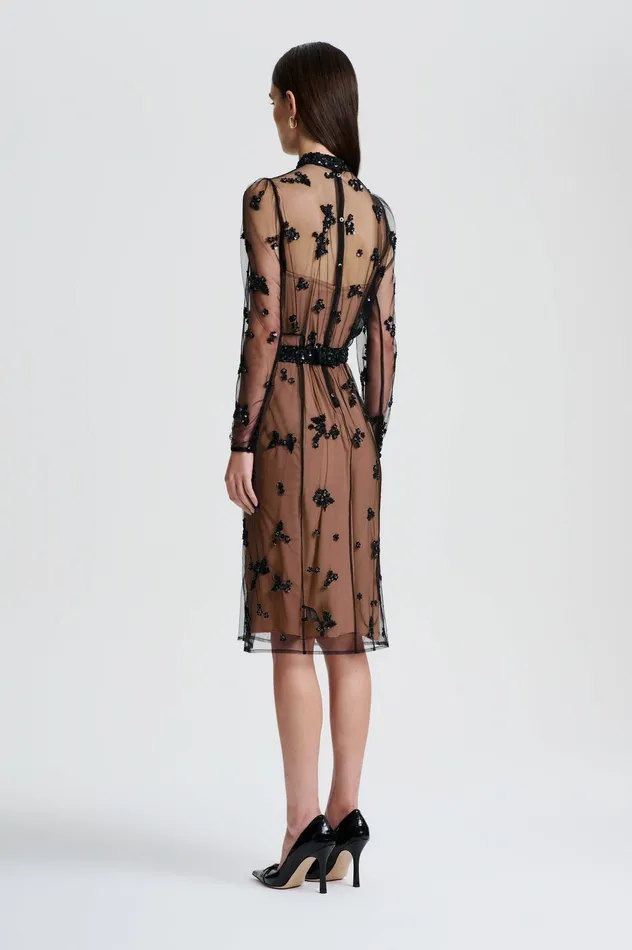 Dresses Scanlan Theodore Women BEADED TULLE DRESS BLACK Dresses Scanlan Theodore Women BEADED TULLE DRESS BLACK