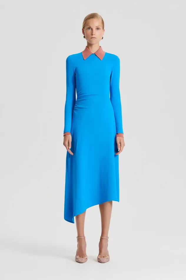 Dresses Scanlan Theodore Women CREPE KNIT DRAPE GATHER DRESS SAPPHIRE
