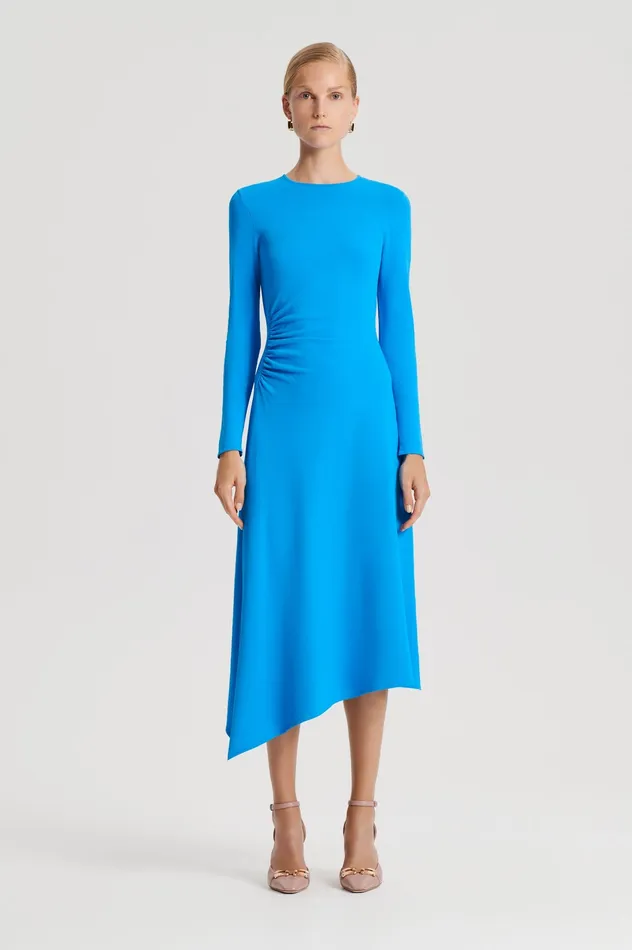Dresses Scanlan Theodore Women CREPE KNIT DRAPE GATHER DRESS SAPPHIRE