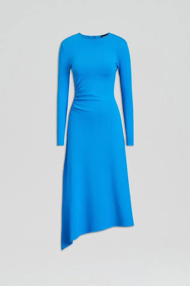 Dresses Scanlan Theodore Women CREPE KNIT DRAPE GATHER DRESS SAPPHIRE