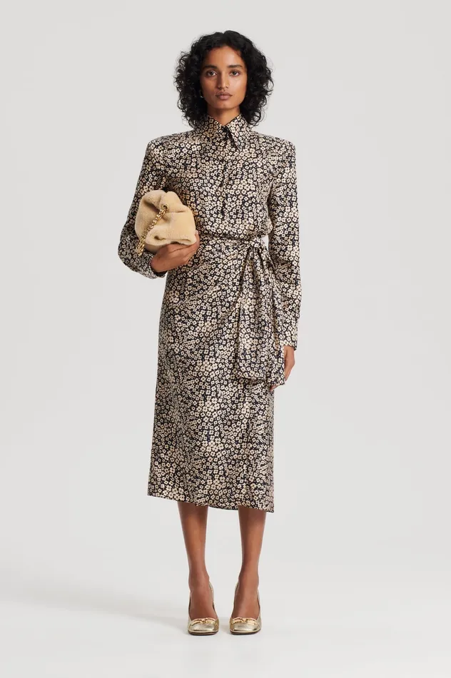 Dresses Scanlan Theodore Women SILK FLORAL WRAP DRESS NAVY