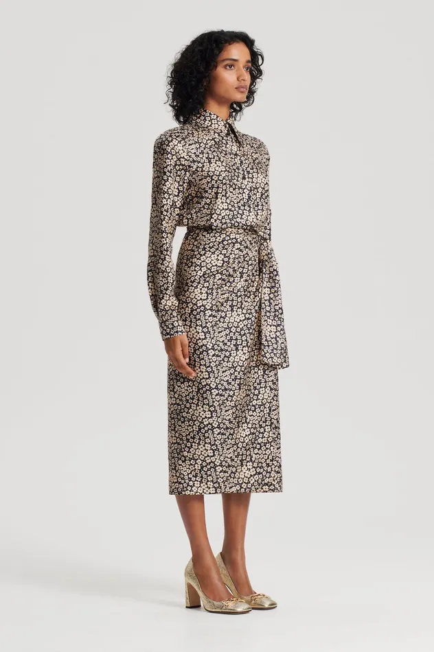 Dresses Scanlan Theodore Women SILK FLORAL WRAP DRESS NAVY Dresses Scanlan Theodore Women SILK FLORAL WRAP DRESS NAVY