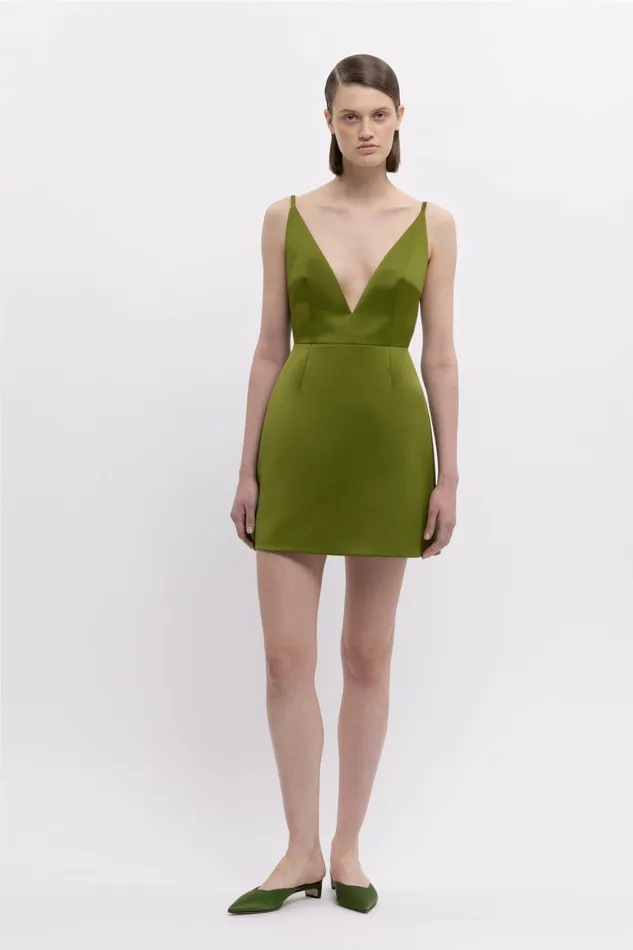 Dresses Vero Dress In Olive Green Doppio Satin 8211 Emilia Wickstead Women